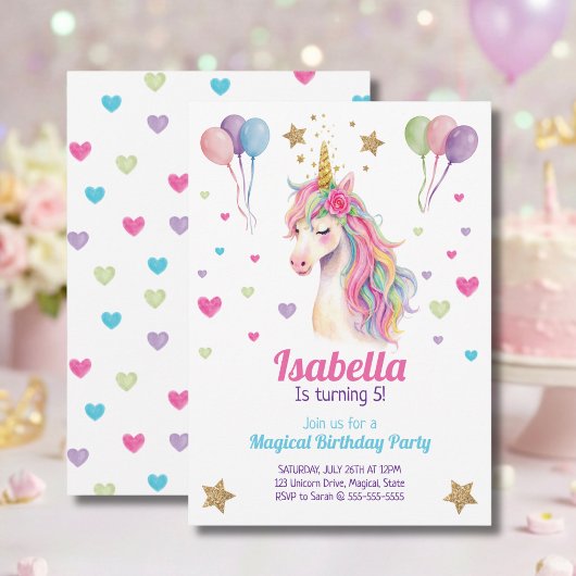 Invitation à une fête d'anniversaire Licorne