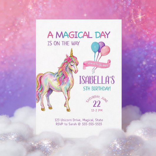 Invitation à une fête d'anniversaire Licorne