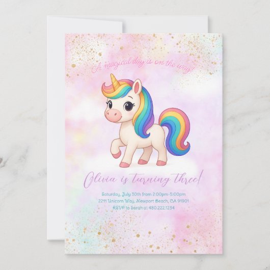 Invitation à une fête d'anniversaire Licorne Arc-e (Devant)