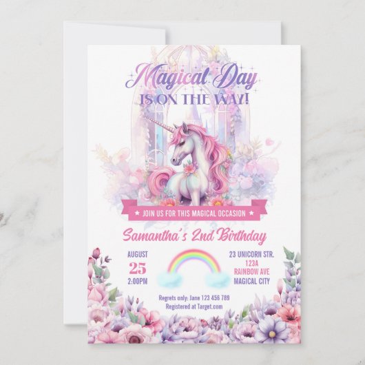 Invitation à une fête d'anniversaire Licorne et Ar (Devant)