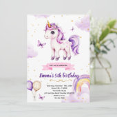 Invitation à une fête d'anniversaire licorne viole (Debout devant)