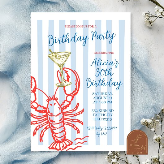 Invitation à une fête d'anniversaire Lobster Marti