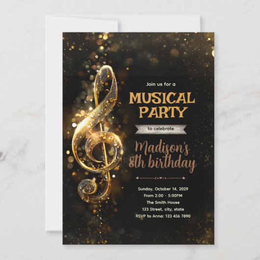 Invitation à une fête d'anniversaire musicale (Devant)