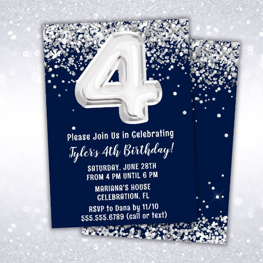 Invitation à une fête d'anniversaire Navy Blue Sil