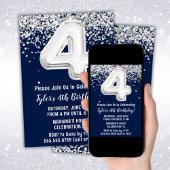 Invitation à une fête d'anniversaire Navy Blue Sil