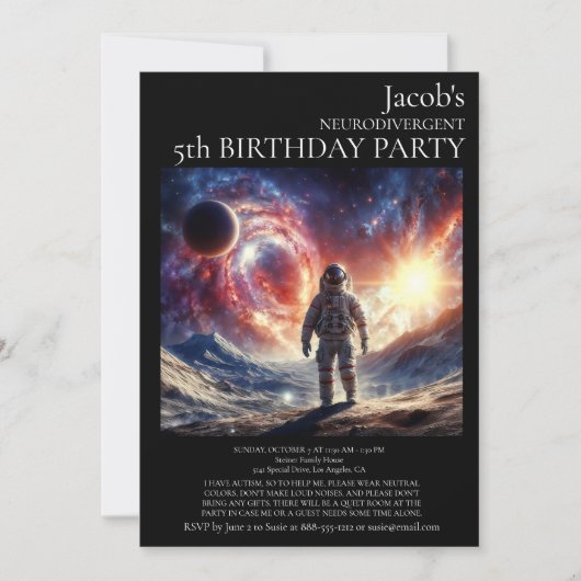 Invitation à une fête d'anniversaire neurodivergen (Devant)