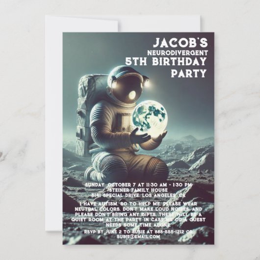Invitation à une fête d'anniversaire neurodivergen (Devant)