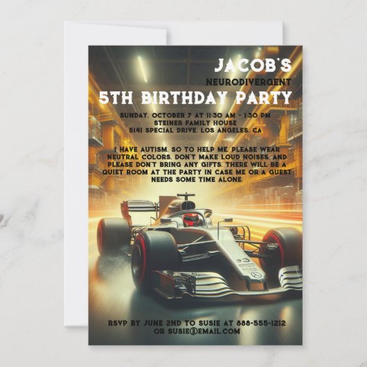 Invitation à une fête d'anniversaire neurodivergen (Devant)