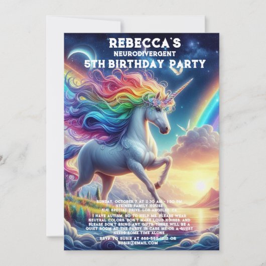 Invitation à une fête d'anniversaire neurodivergen (Devant)