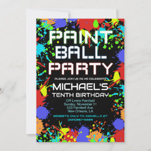 Invitation à une fête d'anniversaire Paint Ball