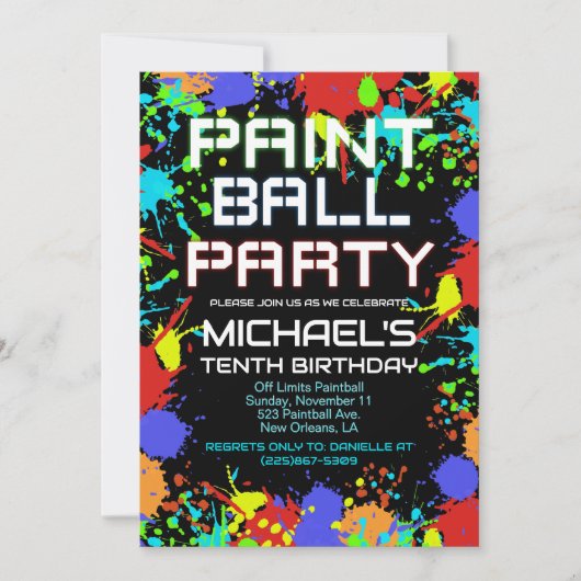 Invitation à une fête d'anniversaire Paint Ball (Devant)