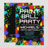 Invitation à une fête d'anniversaire Paint Ball (Devant / Derrière)