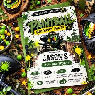 Invitation à une fête d'anniversaire Paintball