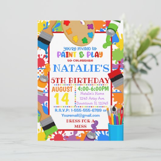 Invitation à une fête d'anniversaire peinture arti (Debout devant)