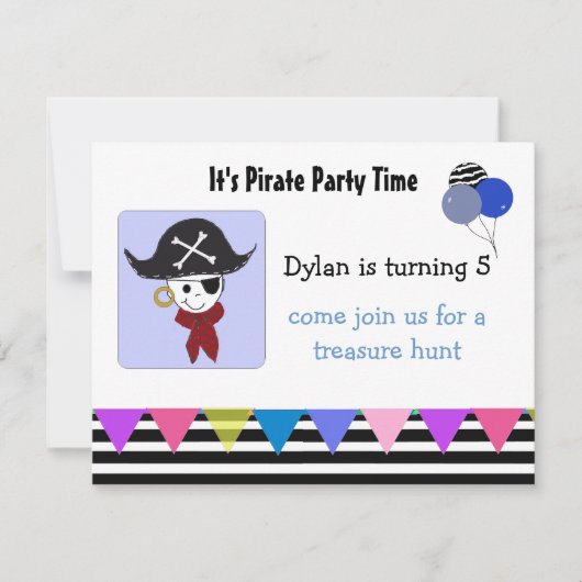 Invitation à une fête d'anniversaire pirate (Devant)