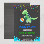 Invitation à une fête d'anniversaire piscine dinos (Devant / Derrière)