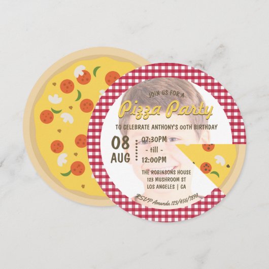 Invitation à une fête d'anniversaire Pizza avec ph (Devant / Derrière)