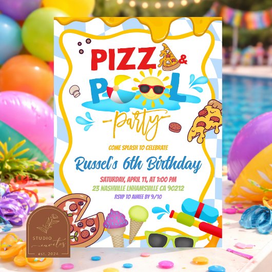 Invitation à une fête d'anniversaire Pizza et Pisc