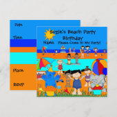 Invitation à une fête d'anniversaire plage filles (Devant / Derrière)