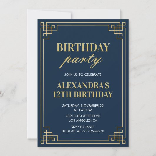 Invitation à une fête d'anniversaire pour fille 12 (Devant)
