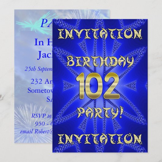 Invitation à une fête d'anniversaire pour les 102 (Devant / Derrière)
