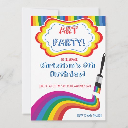 Invitation à une fête d'anniversaire pour peindre (Devant)