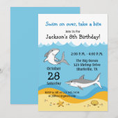 Invitation à une fête d'anniversaire requin (Devant / Derrière)