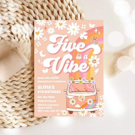 Invitation à une fête d'anniversaire rétro hippie