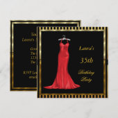 Invitation à une fête d'anniversaire Robe rouge (Devant / Derrière)