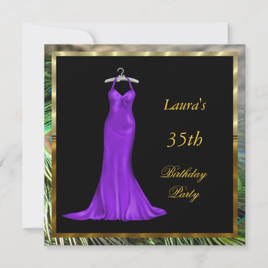 Invitation à une fête d'anniversaire robe violette (Devant)