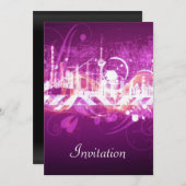 Invitation à une fête d'anniversaire rose Ville ro (Devant / Derrière)