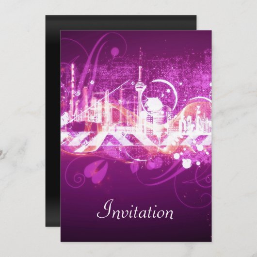 Invitation à une fête d'anniversaire rose Ville ro (Devant / Derrière)