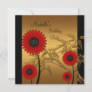 Invitation à une fête d'anniversaire Rouge Noir Or