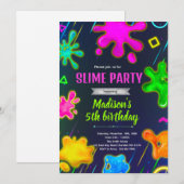 Invitation à une fête d'anniversaire slime (Devant / Derrière)