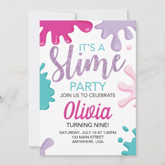 Invitation à une fête d'anniversaire Slime (Devant)