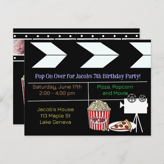 Invitation à une fête d'anniversaire soirée cinéma (Devant / Derrière)