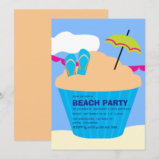 Invitation à une fête d'anniversaire sur la plage  (Devant / Derrière)