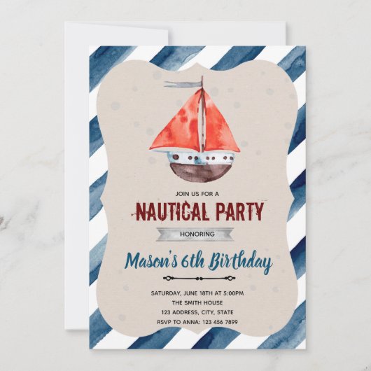 Invitation à une fête d'anniversaire sur un bateau (Devant)