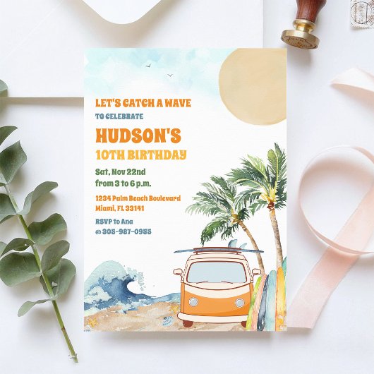 Invitation à une fête d'anniversaire Surf sur la p