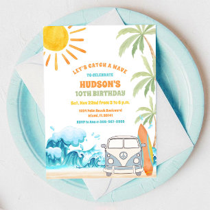 Invitation à une fête d'anniversaire Surf sur la p