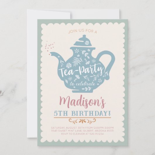 Invitation à une fête d'anniversaire Tea Party (Devant)