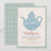 Invitation à une fête d'anniversaire Tea Party (Devant / Derrière)