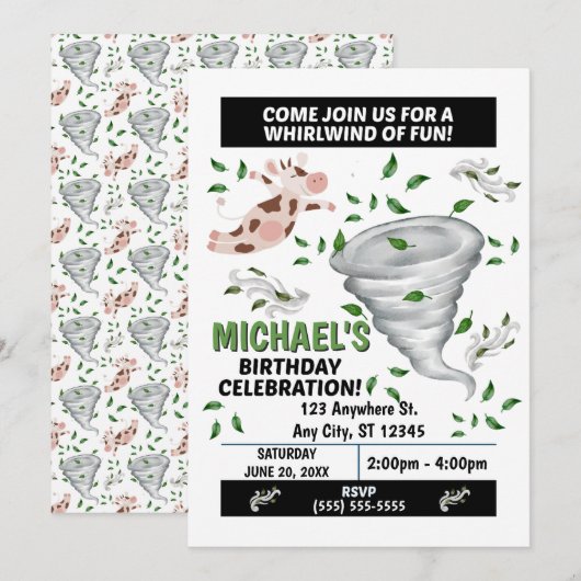 Invitation à une fête d'anniversaire Tornade (Devant / Derrière)