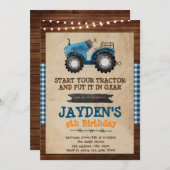 Invitation à une fête d'anniversaire tracteur bleu (Devant / Derrière)