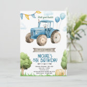Invitation à une fête d'anniversaire tracteur bleu (Debout devant)