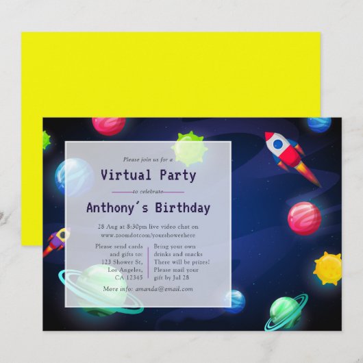 Invitation à une fête d'anniversaire virtuelle dan (Devant / Derrière)