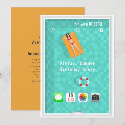 Invitation à une fête d'anniversaire virtuelle d'é (Devant / Derrière)