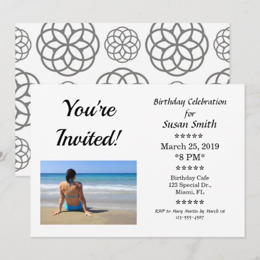 Invitation à une fête d'anniversaire Vous êtes inv (Devant / Derrière)