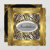 Invitation à une fête d'anniversaire Zèbre et Or (Devant / Derrière)