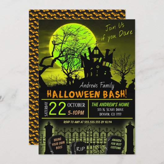 Invitation à une fête dans une maison hantée (Devant / Derrière)